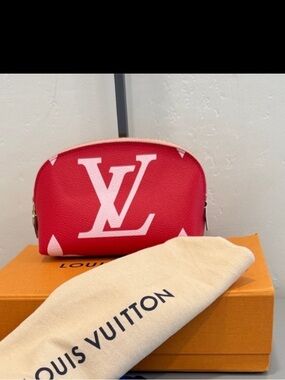 Louis Vuitton Red and White Large LV Monogram Cosmetic Pouch